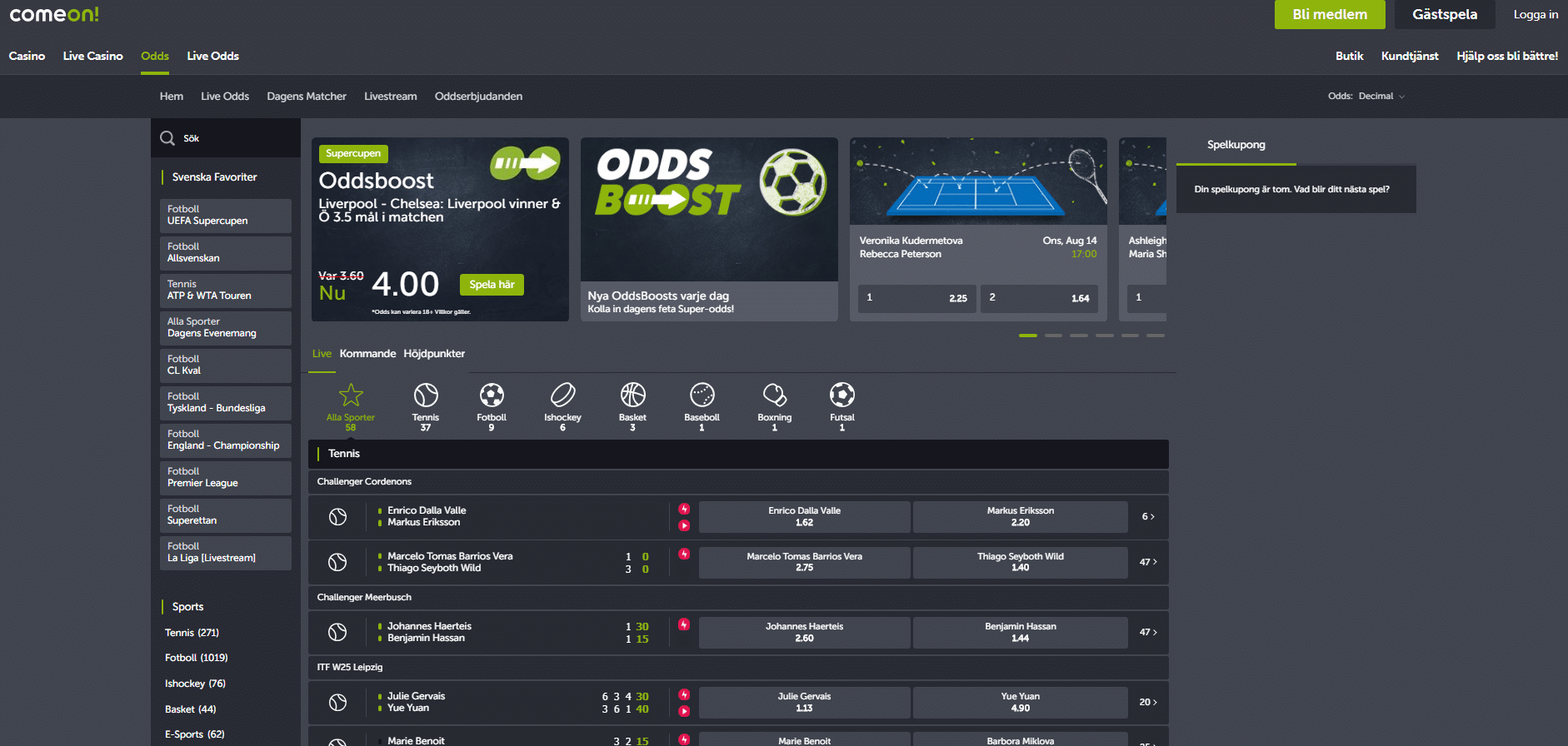 ComeOn bonus code: overview of the platform